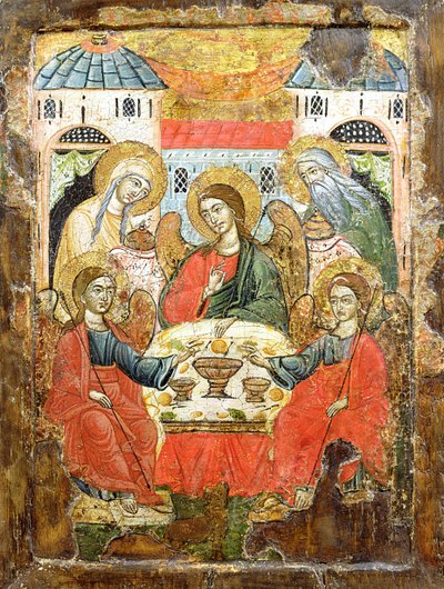 Abraham y los tres ángeles, icono, de Macedonia, c.1700 de Greek School