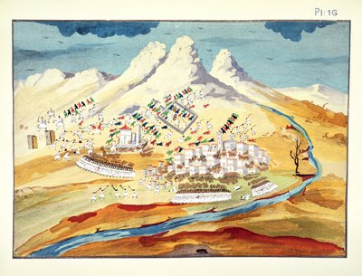 Batalla en Rhachova, placa 16 de Historia Pictórica de la Guerra de Independencia Griega por el General Makryjannis de Greek School