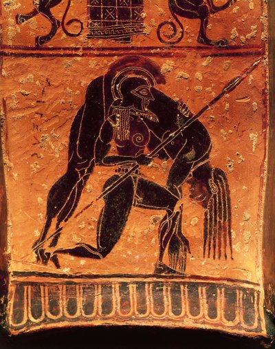 Cerámica de figuras negras, jarrón de François, crátera de volutas áticas firmada por el alfarero Ergotimos y el pintor Kleitias (detalle) de Greek School