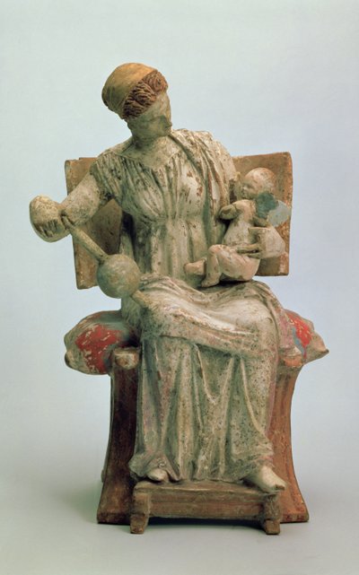 Figurilla de Afrodita jugando con Eros, de Tanagra, finales del siglo IV a.C. (terracota) de Greek School