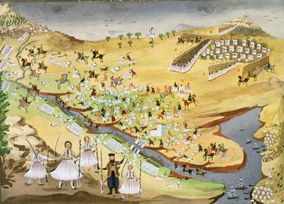 Primera batalla entre griegos y turcos, en el Puente de Alamana en 1821, de la Historia Pictórica de la Guerra de Independencia Griega de Greek School