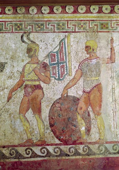 Soldados de infantería, pintura de tumba de Paestum de Greek School
