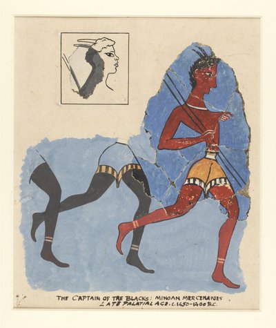 Fragmentos de un fresco de Knossos, con restauraciones modernas; soldados corriendo, c.1450-1400 a.C. de Greek School
