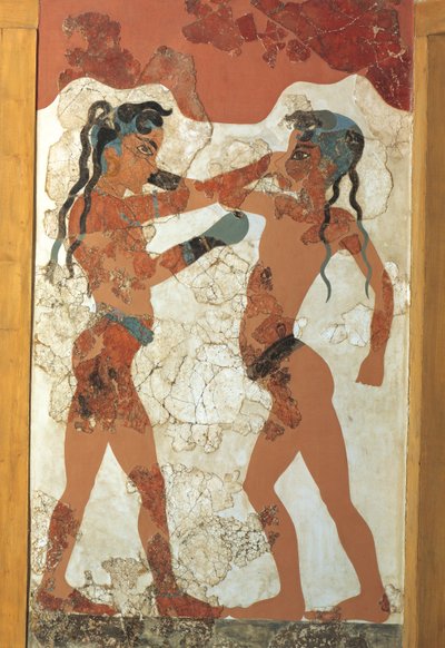Civilización griega, Fresco que representa a jóvenes boxeadores, De Akrotiri, Isla de Thera, Santorini, Grecia de Greek School