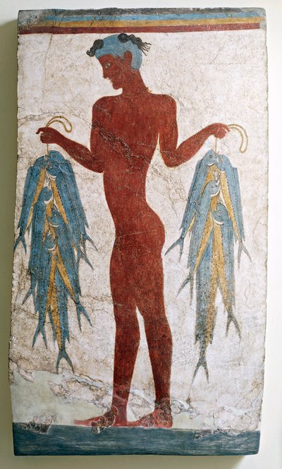 Civilización griega, fresco que representa a un pescador, de Akrotiri, Thera, Santorini, Grecia de Greek School