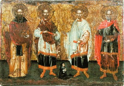 Icono que representa a SS. Cosmas y Damián de Greek School