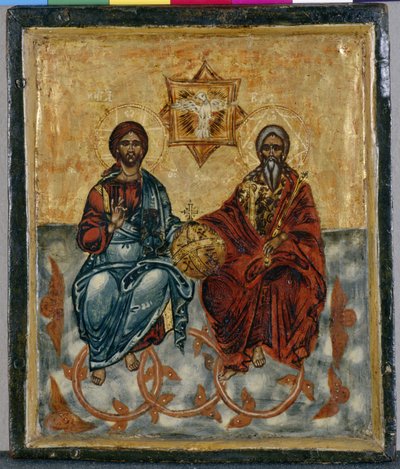 Icono de Creta que representa la Santísima Trinidad de Greek School