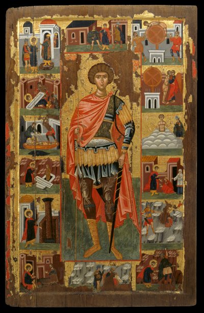 Icono de San Jorge con Escenas de su Vida de Greek School