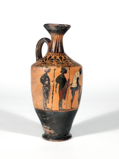 Lekythos, Guerreros armándose para la batalla, 510-500 a.C. de Greek School