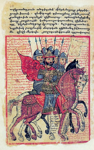 Escena militar de un manuscrito armenio del siglo XIV de Greek School