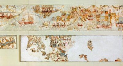 Expediciones navales, fresco de Akrotiri, Thera (hoy Santorini), Grecia, Civilización minoica de Greek School