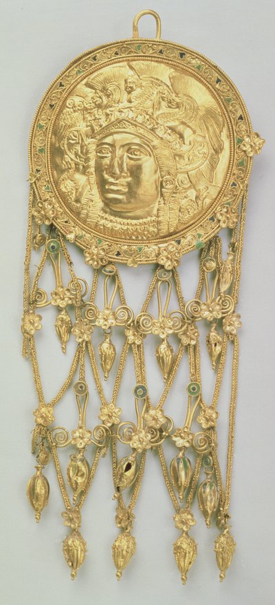Colgante con la cabeza de Atenea Partenos (oro y esmalte) de Greek School