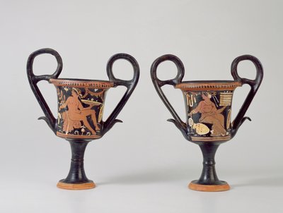 Kantharos de figuras rojas que representa a un joven y kantharos que representa a una mujer, c.310 a.C. (cerámica) de Greek School
