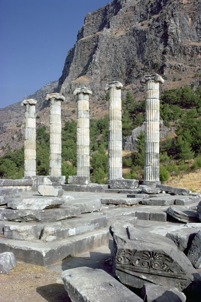 Ruinas y Roca de la Acrópolis en el Templo de Atenea Polia, mediados del siglo IV a.C. de Greek School
