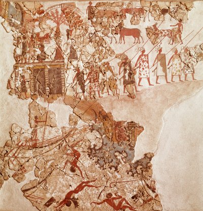 La muerte de los libios, fresco de Akrotiri, Thera (hoy Santorini) (Grecia), Civilización minoica de Greek School