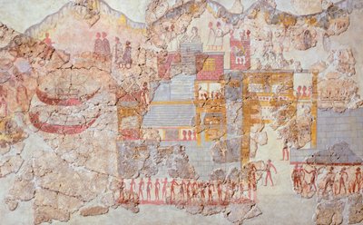 La flota, fresco de Akrotiri, Thera (hoy Santorini), Civilización minoica de Greek School