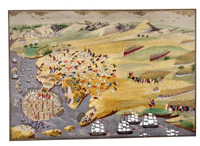 Varios asedios de Missolonghi y la muerte de Lord Byron en 1824, de la Historia Pictórica de la Guerra de Independencia Griega de Greek School