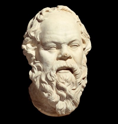 Busto de mármol del filósofo griego Sócrates (470-399 a.C.) después del original de Lisipo (alrededor de 330 a.C.) decorando el Pompeion de Atenas. Altura: 0,33 m. París, Museo del Louvre de Greek or Roman