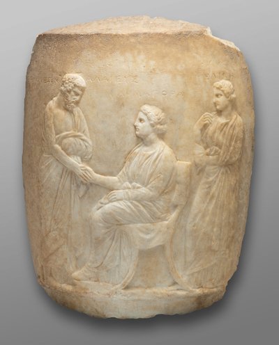Fragmento de lequíto funerario (monumento en forma de jarra de aceite), 400-301 a.C. (mármol) de Greek School