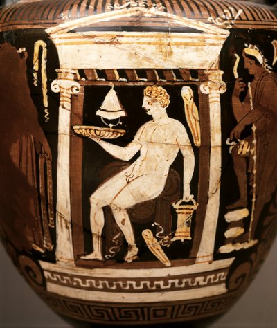 ARTE GRIEGO: Figura roja apuliana volute-krater. Escena funeraria. Ofrenda ins..., ca. 330-320 a.C. (cerámica) de Greek School