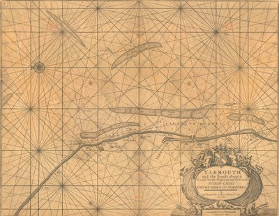 Carta de Yarmouth y sus arenas, hacia 1700 (grabado coloreado) de Greenvile Collins