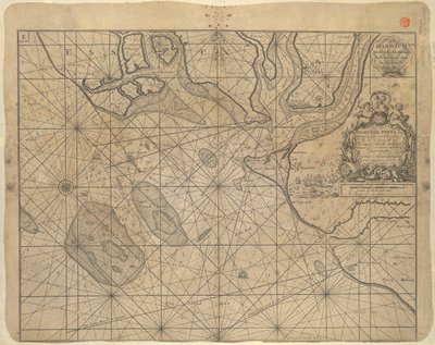 Carta del Mar del Norte dedicada a "Ye Honble Samuel Pepys Esq by Captain Greenvil Collins Hydrog to the King 1686". de Greenvile Collins