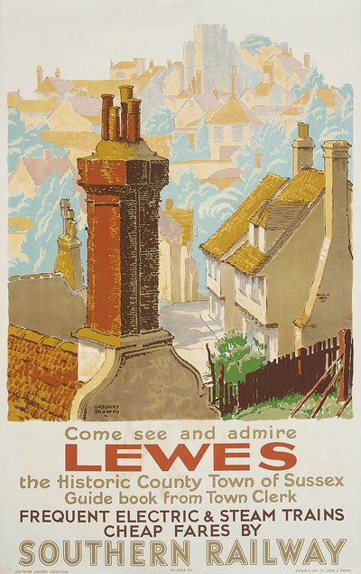 Lewes, cartel publicitario del Ferrocarril del Sur de F. Gregory Brown