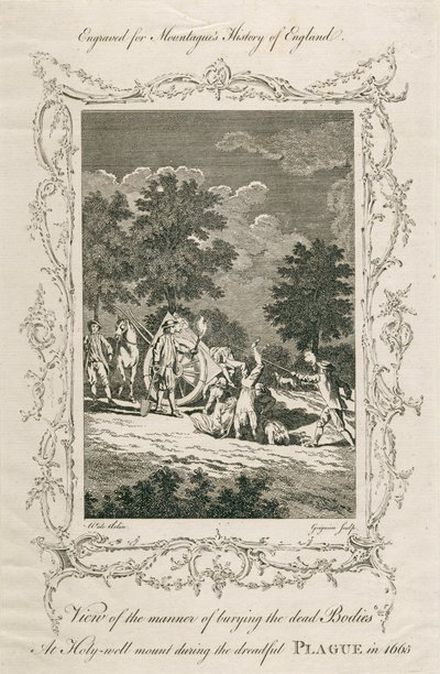 Enterrando Víctimas de la Peste, Holywell Mount, Shoreditch, Londres, 1665 de Grignion