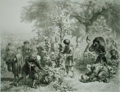 Cosecha de uvas en Kakhetie, Georgia, lámina 30 de un libro sobre el Cáucaso, grabado por Eugene Le Roux, publicado por Alfred Leon Lemercier, París de Grigori Grigorevich (after) Gagarin