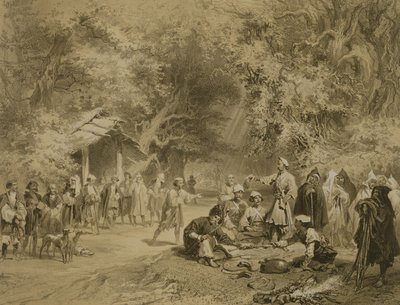 Fin de la Caza, Mingrelia, placa 6 de un libro sobre el Cáucaso, grabado por Adolphe Mouilleron, publicado por Alfred Leon Lemercier, París, 1847 de Grigori Grigorevich Gagarin