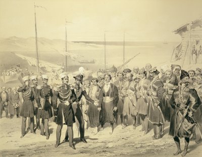 Desembarco de un líder militar en Redout-Kale, en el Mar Negro, placa 5 de un libro sobre el Cáucaso, grabado por Adolphe Jean-Baptiste Bayot publicado por Alfred Leon Lemercier, París, 1847 de Grigori Grigorevich Gagarin