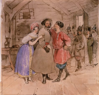 Escena de la ópera Una Vida por el Zar Iván Susanin de M. Glinka, finales de la década de 1830 de Grigori Grigorevich Gagarin