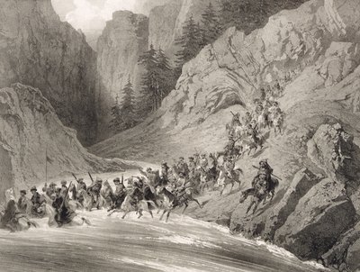 Tcherkersseians en una incursión cerca del Mar Negro, lámina 4, de un libro sobre el Cáucaso, grabado por Eugene Ciceri (1813-90) y Adolphe Jean-Baptiste Bayot (1810-66), publicado por Alfred Leon Lemercier de Grigori Grigorevich Gagarin