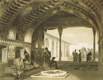 El Salón de los Espejos en el Palacio del Sardar de Ereván, Armenia, lámina 17 de un libro sobre el Cáucaso, grabado por Charles Claude Bachelier y Celestin Francois Nanteuil, publicado por Alfred de Grigori Grigorevich Gagarin