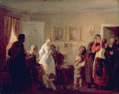Felicitando a los recién casados en una casa solariega de Grigori Grigorievich Mjasoedov