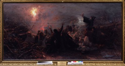 Autoinmolación. Episodio del raskol (o cisma) de la Iglesia Ortodoxa en 1666-1667, cuando en protesta por las reformas del Patriarca de Moscú, algunos Viejos Creyentes se inmolaron en la hoguera por temor al fin de la Iglesia. de Grigori Grigoryevich Myasoedov