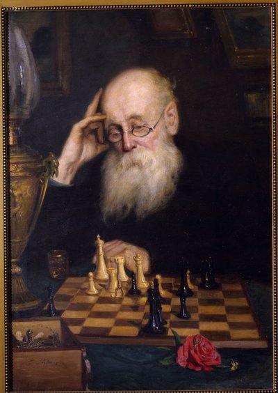 Les echecs contre soi meme (El ajedrez consigo mismo). Peinture de Grigori (Grigoriy, Grigory) Grigoryevich Myasoyedov (Myasoedov, Miasoedov) (1834-1911), huile sur toile de Grigori Grigoryevich Myasoedov