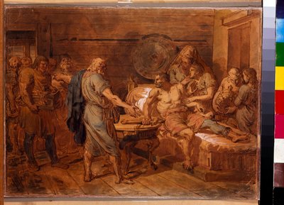 Apelación de Kuzma Minin (fallecido en 1616) al príncipe Dmitri Pozharsky (1577-1642) - Obra de Grigori Ivanovich Ugryumov (Ugrioumov) (1764-1823), acuarela y blanco sobre papel, hacia 1800 (31,6x42 cm) - (Apelación de Kuzma Minin a el príncipe Dmitry Pozh de Grigoriy Ivanovich Ugryumov