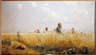 Cosecha Campesinos rusos segando las bles. Pintura de Grigori Miassoiedow (1835-1911) siglo XIX Peterhof, Biblioteca del Castillo de Grigoriy Myasoyedov