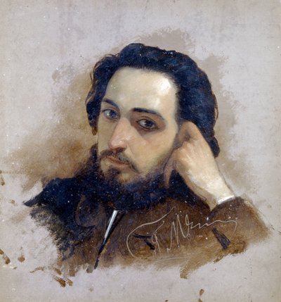 Portrait de Vsevolod Mikhailovitch Garchine (1855-1888), ecrivain russe (Retrato del autor Vsevolod Garshin). Peinture de Grigori (Grigoriy, Grigory) Grigoryevich Myasoyedov (Myasoedov, Miasoedov) (1834-1911) - Huile sur carton - Kislovodsk, Museum N. de Grigoriy Myasoyedov