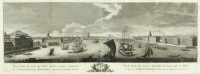 Vista del Neva río abajo entre el Palacio de Invierno y la Academia de Ciencias Libro para el 50 aniversario de San Petersburgo, 1753 de Grigory Anikeevich Kachalov