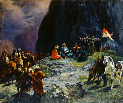 El encuentro del General Klücke von Klügenau y el Imam Shamil en 1837, 1849 de Grigory Gagarin