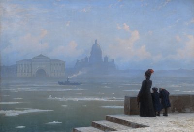Hielo a la deriva en el río Neva en San Petersburgo, 1890s de Grigory Odisseyevich Kalmykov