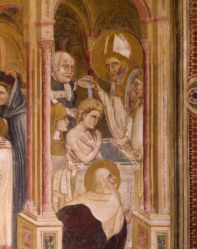 Bautismo de San Agustín, por Guariento, fresco de Guariento di Arpo