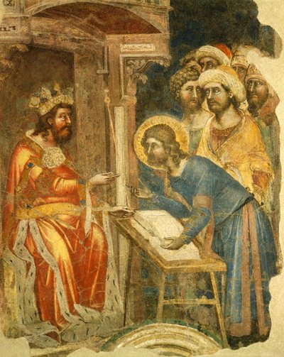 Historias de José y sus hermanos, por Ridolfo Guariento o Guariento de Arpo (activo desde 1338 hasta 1370), fresco, Academia Galileana de Ciencia, Literatura y Arte, anteriormente Patavina, Padua, Italia de Guariento di Arpo