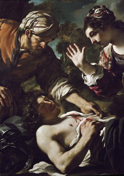 Herminie descubre a Tancredo (detalle) de Guercino