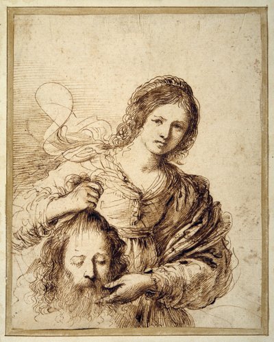 Judith con la cabeza de Holofernes (pluma y tinta marrón sobre papel crema) de Guercino (1591 1666)