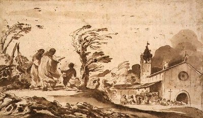 Paisaje con una Procesión Fúnebre de Guercino