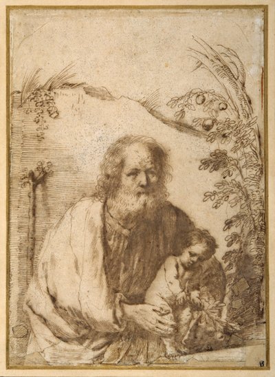 San José y el Niño Cristo agarrando una ramita de un manzano de Guercino
