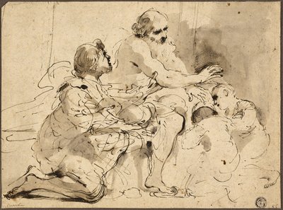 Estudio para Jacob bendiciendo a los hijos de José, c.1620 (pluma y tinta parda con pincel, aguada gris y parda) de Guercino (1591 1666)